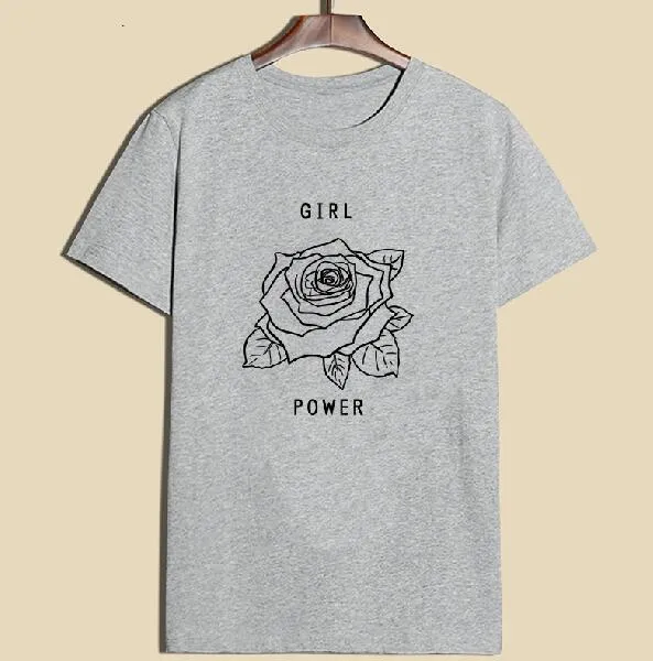 Moda nova cartas de energia feminina Impressão Mulher camiseta Big Rose Flower Print