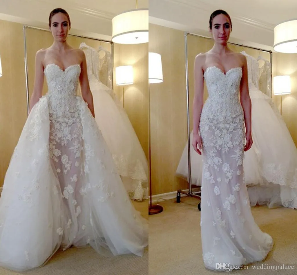 Abito da sposa a cuore con colonna di coda rimovibile Abito da sposa in tulle con applique in pizzo Convertibile Abito da sposa 2018 Cerniera posteriore Abito da sposa per nave libera