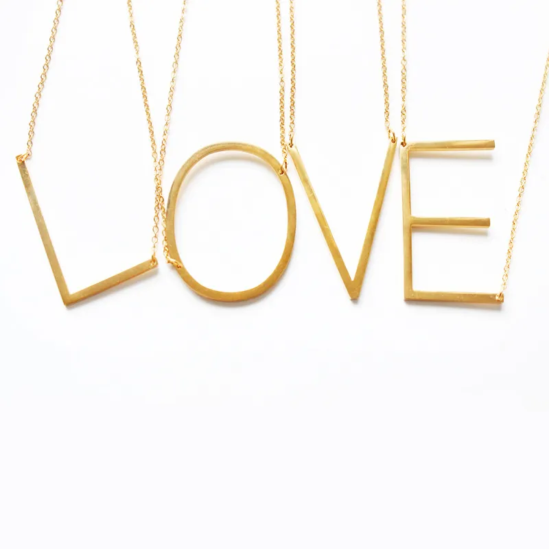 Einfache Anfangsbuchstaben-Halskette für Damen, goldfarben, silberfarben, große Größe, 26 Buchstaben, winzige Büro-Anhänger-Halskette nl2649