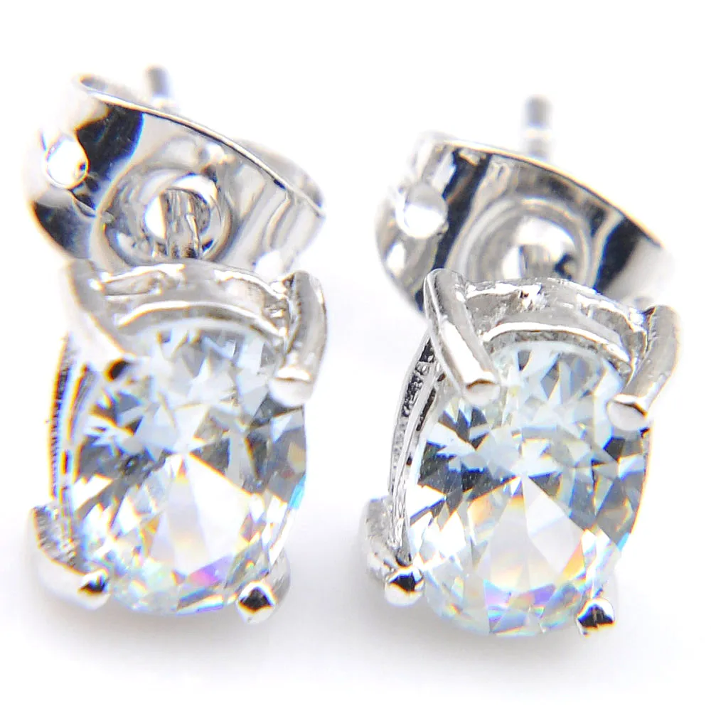 luckyshine 6x8mm ovala vita topaz pärlor 925 sterling silverpläterad stud örhängen kvinna bröllop smycken stud örhängen gratis