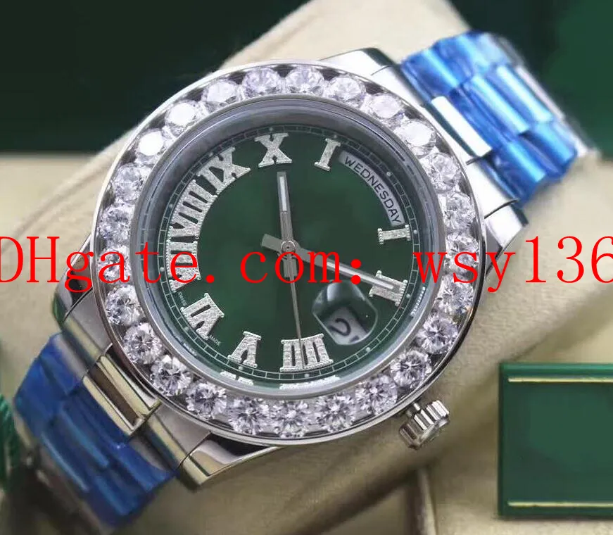 5 couleurs de luxe Day-Date II President 218238 Bracelet en acier inoxydable Big Diamond Bezel Dial Montres-bracelets pour hommes Montre mécanique automatique pour hommes