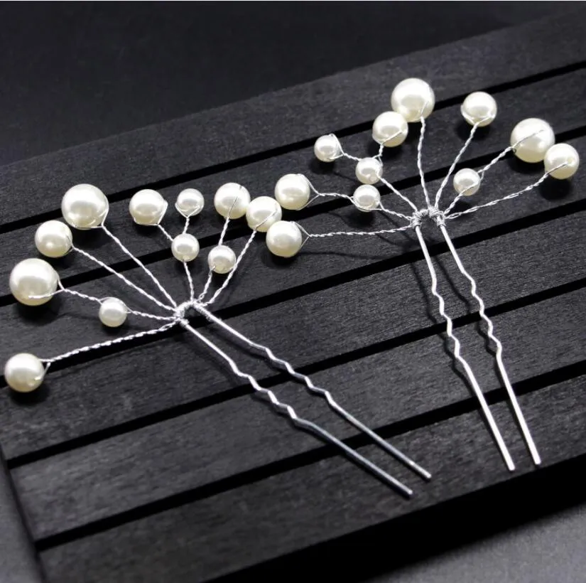 New Arrival White Red Fuchsia Wedding Hair Pins for Bridal Pearls Bridal Hair Pins Headpieces U Hairpin Fork Hair Pearl Flower