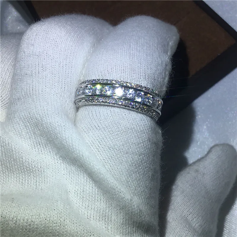 2017 New Women Fashion Full Round Diamonique Zircon 925 Sterling Silver Engagement Band Band Ring for Women Jewelry Size 5103103660