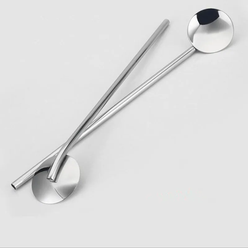 Drinking Straw Spoon, Bar Spoons .Stainless Steel,Cocktail Milk Coffee
