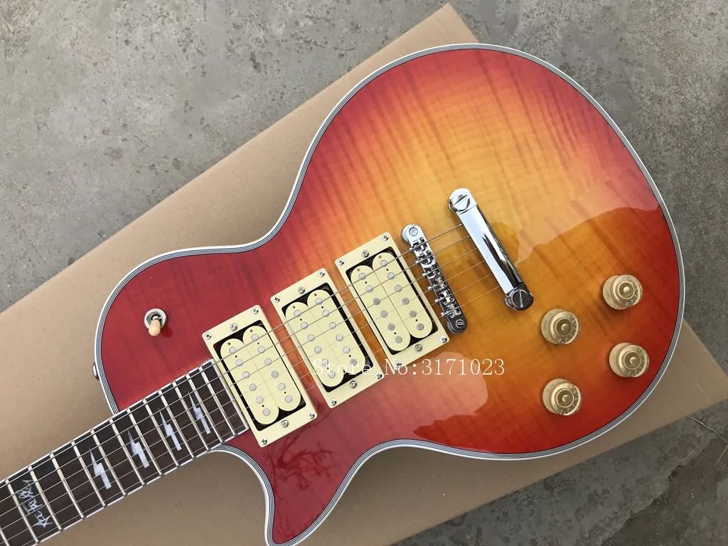 Cherry Burst ACE 3 Pickups Left Handed Electric Guitar Mahogany Body OEM China Guitars4851064