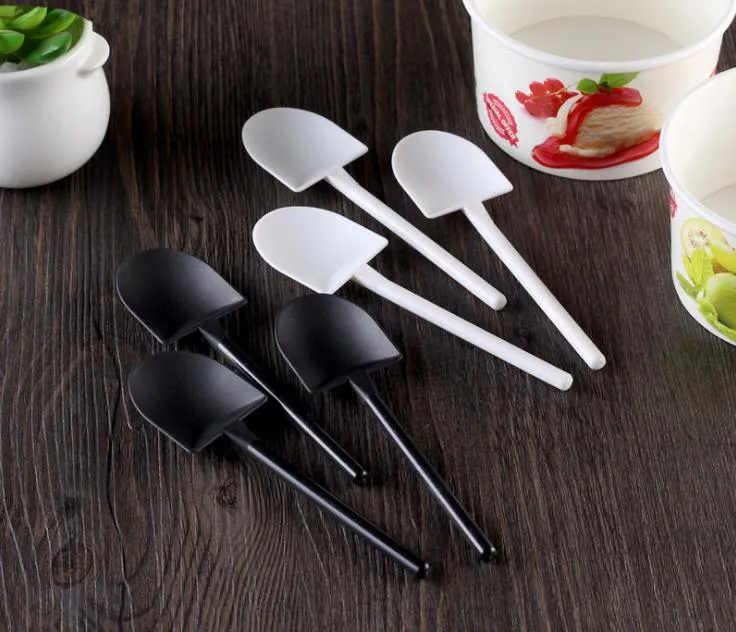 Free shipping Disposable Potted Pure Black White Ice Cream Scoop Shovel Small Potted Flower Pot Spoon SN310