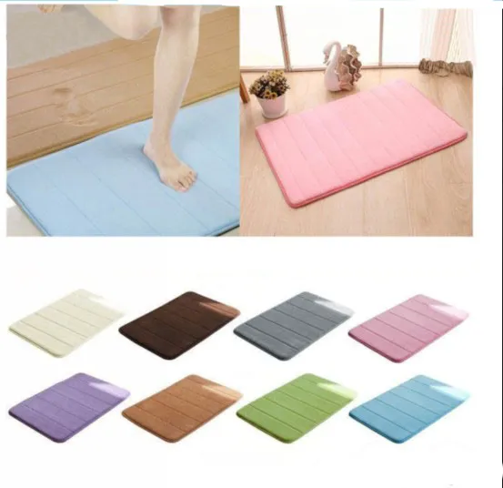 Vente en gros - Tapis de camping en mousse à mémoire de forme utile 40 * 60cm Salle de bains Tapis à rayures horizontales Absorbant Tapis de bain pliants antidérapants