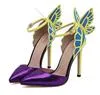 Marca designer-borboleta vestido de sapatos super star alta stiletto saltos tornozelo cinta dedo apontado bombas novidade sandálias de verão 11.5 cm eu35 a 40
