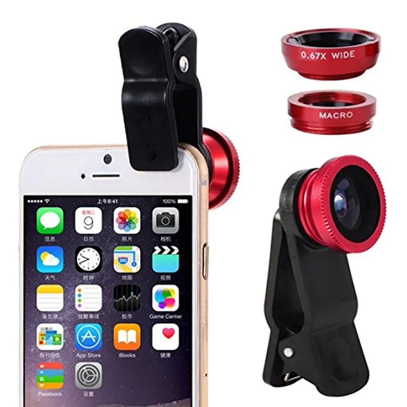 Objectif Fisheye 3 en 1 objectifs de téléphone portable oeil de poisson + grand angle + objectif de caméra macro pour iphone 7 6s plus 5s/5 xiaomi huawei samsung