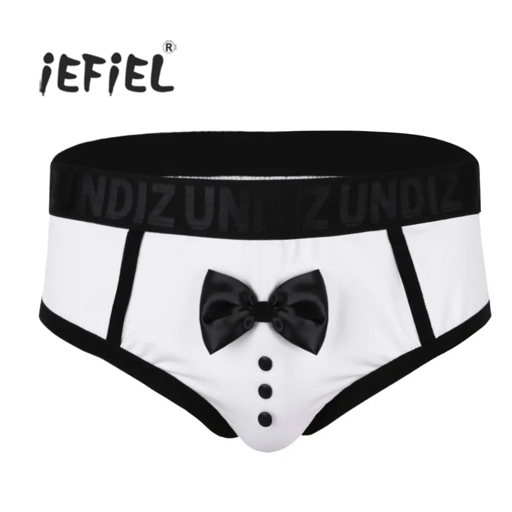 Mens Sexy Fashion Panties Soft Lingerie Color Splice Cute Bow Tie Novelty Tuxedo Briefs Underwear for Men Jockstraps Underpants