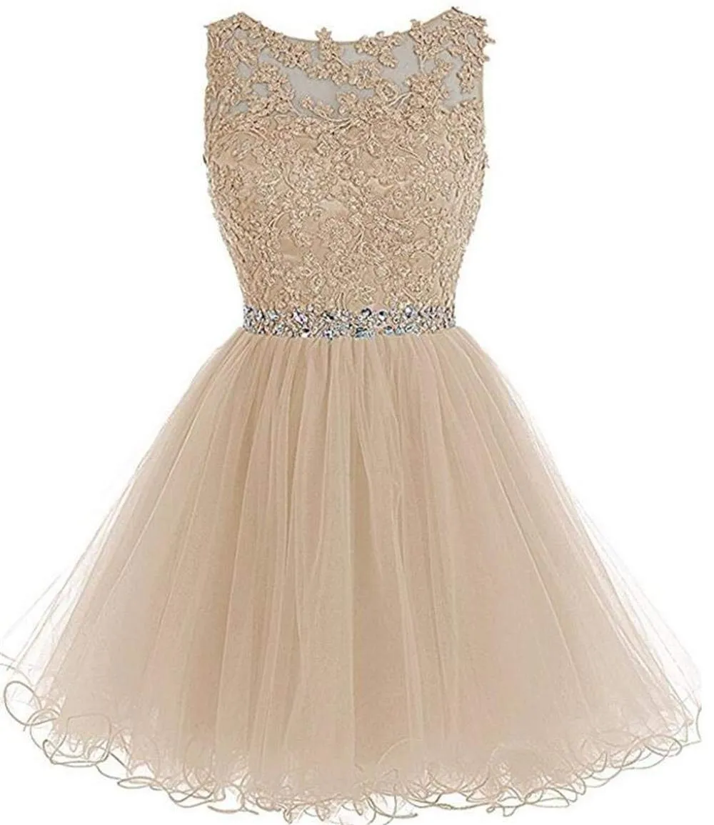 2019 Nyaste Hot Sale Billiga Tulle Short Prom Klänningar Plus Storlek Applikationer Mini Graduation Formell Kväll Hemkomst Party Gown Al12