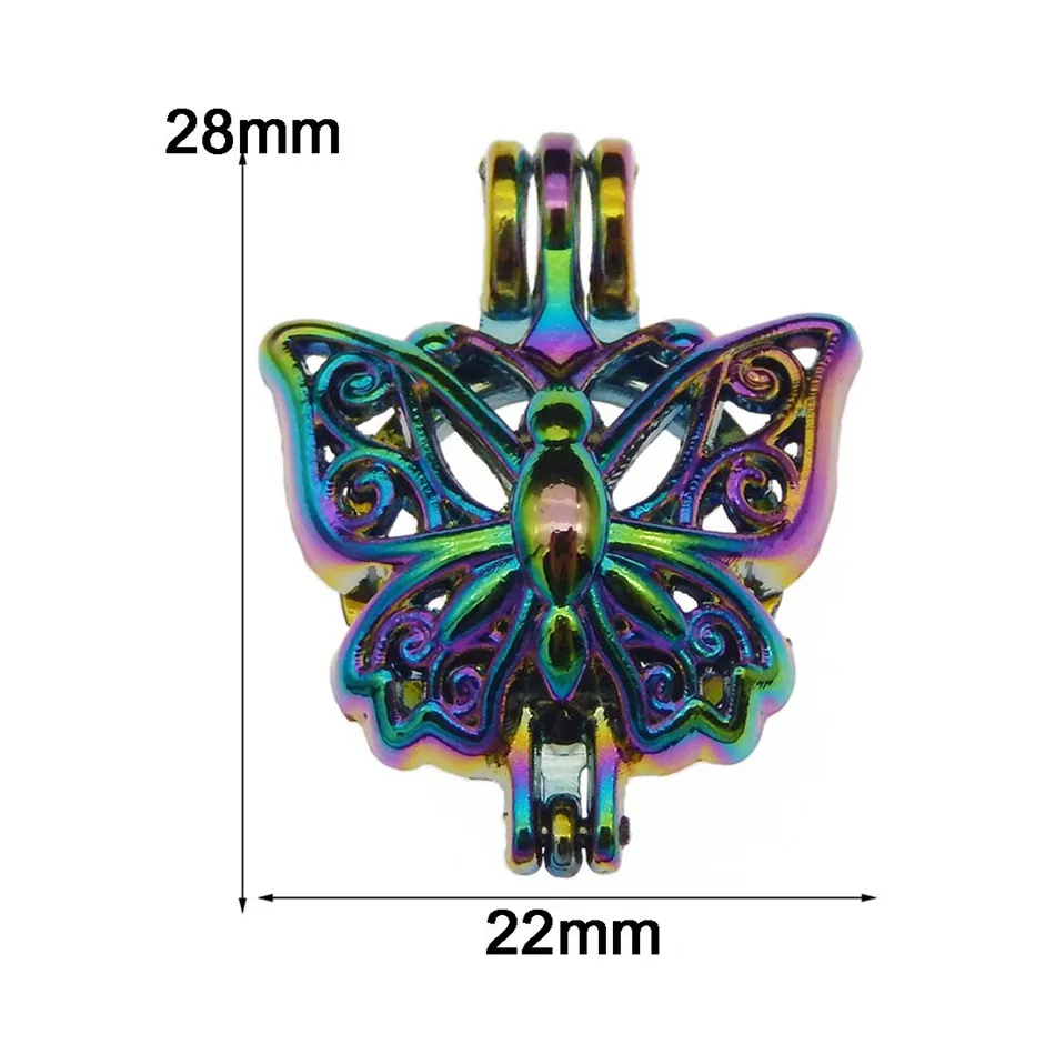 10 sztuk Rainbow Color Butterfly Pearl Cage Koraliki Klatka Medalion Wisiorek Essential Oil Dyfuzor DIY Biżuteria Medalion do Perły Oyster
