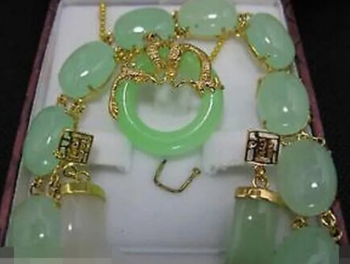 54 Charming Set Jewelry Green Bracelet earring pendant +Chain