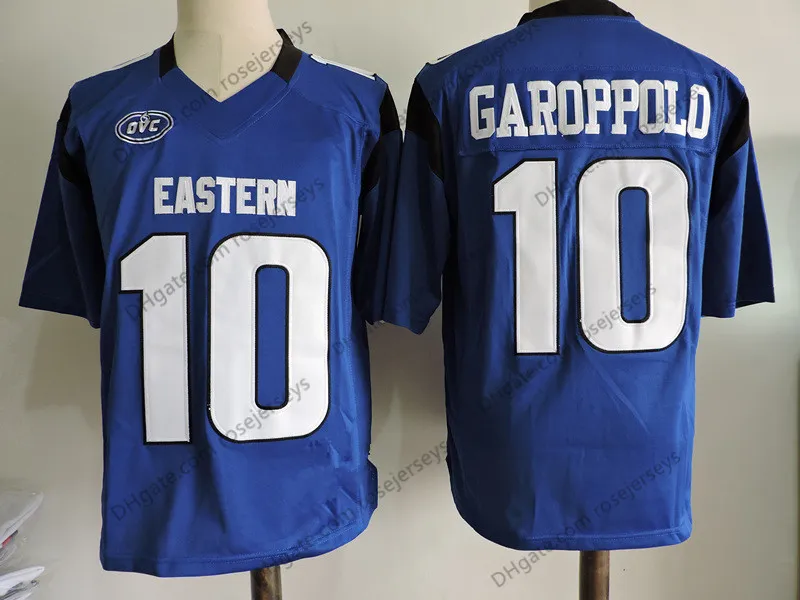 Custom Eastern #10 Jimmy Garoppolo FCS Blue Jersey Ed Sf Black Red White Rush NCAA Football Mens Youth Women Kid