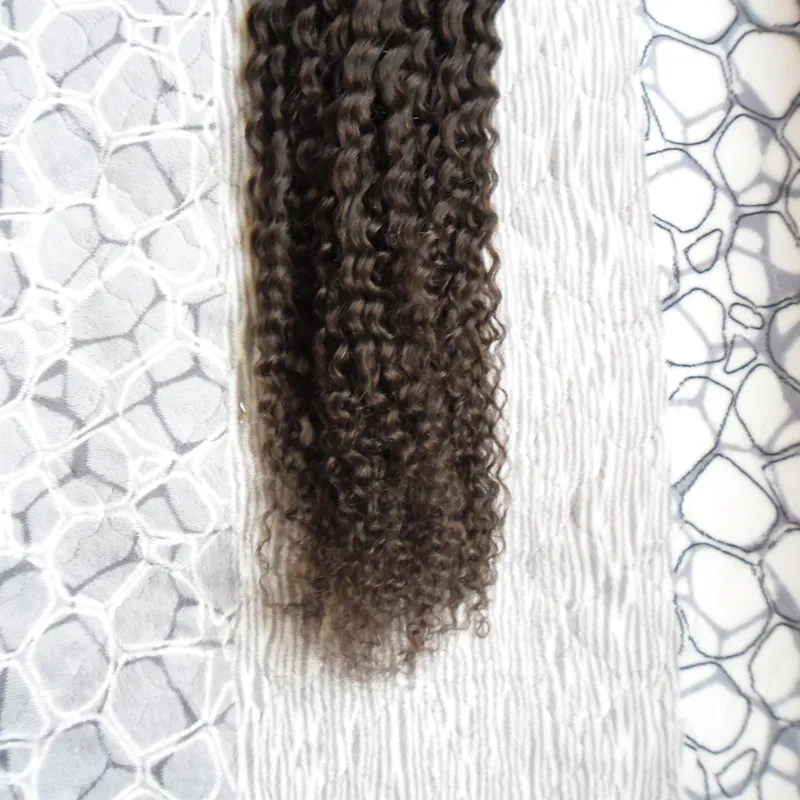 Mänskliga hårförlängningar kinky lockiga mikro loop ring hårförlängningar 100g 1gs 100s remy mikro pärla hårförlängningar mörkaste brun2491486