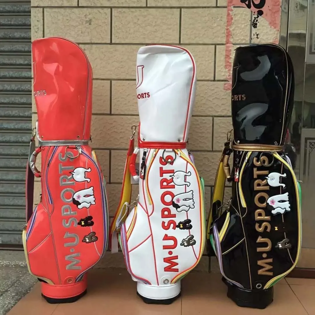 ₩182,592에서 MU SPORTS 여자 골프 가방 화이트 레드 블랙 3 색 숙녀 골프 캐디 가방 패션 PU 가죽 골프 가방