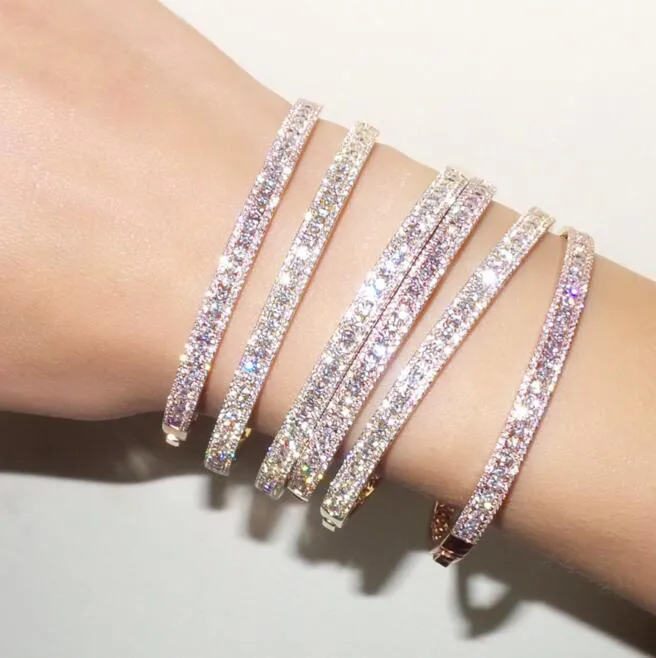 bracciale bangle di lusso cz per donna regalo signora tre linee lab diamond cz regalo di nozze di lusso braccialetti alla moda