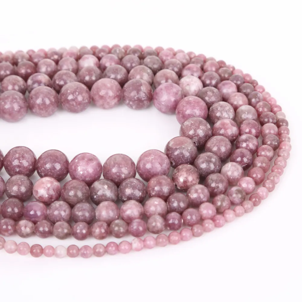 8mm Natural Lepidolite Kamienne Koraliki Okrągłe Luźne Koraliki Spacera do Tworzenia biżuterii 4/6/8/10 / 12mm 15 '' DIY Braceeleklace