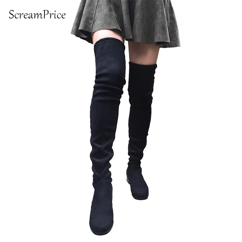 Thigh High Flat Boots Women Over the Knee Boots Comfort Fall Winter Faux Suede Boots Fashion Shoes Woman Black Dark Gray Wine