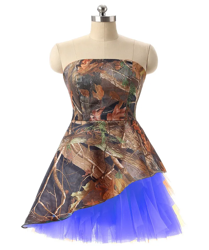 Camo HomeComing Dress Strapless 짧은 홈 커밍 드레스 공식 파티 가운 하녀 명예의 카모 댄스 파티 드레스