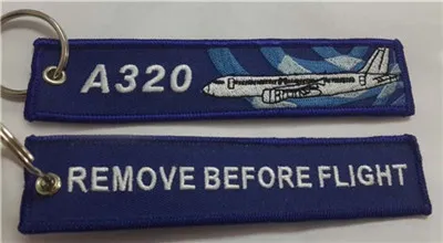 Airbus A320 A330 A340 A350 A380 Vor dem Flug entfernen Flugzeug Airlines Flug Gestickter Gepäckanhänger Schlüsselanhänger 13 x 2,8 cm 100 Stück
