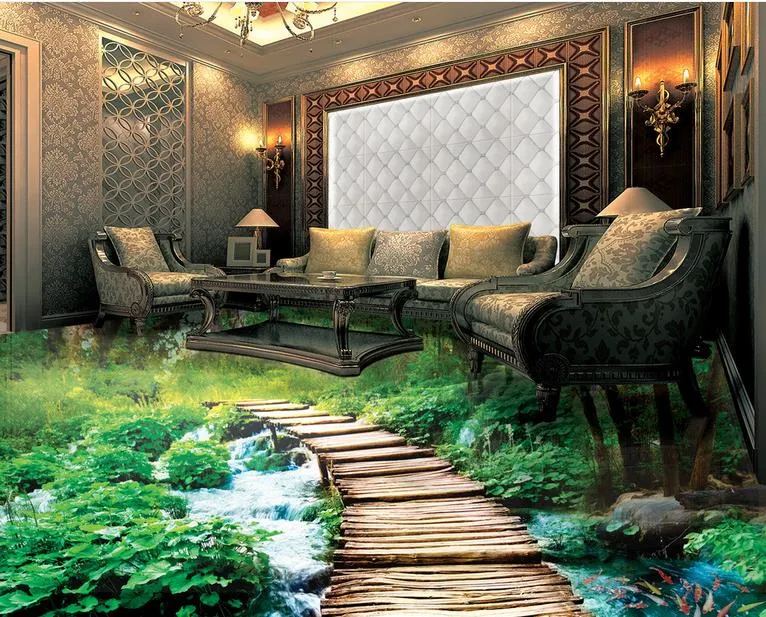 foto papel de parede Ponte banho de água 3D piso tridimensional pintura piso de vinil banheiro