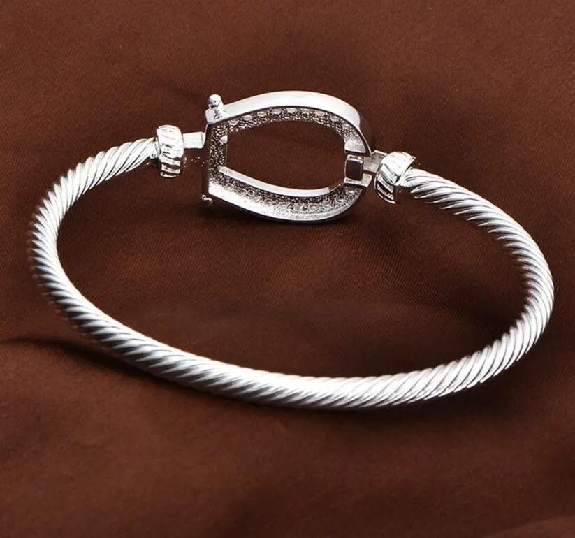 TUCKSHINE unika antika vita kubiska zirkonier 925 Sterling Silver Open Bangles Ryssland Australia USA Bangles Armelets JewelR281J