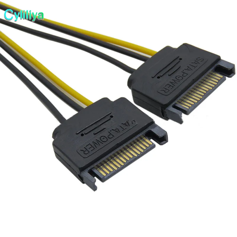 Double 15 broches 2 SATA à 6 broches PCI EXPRESS PCI-E Sata adaptateur de convertisseur graphique carte vidéo câble d'alimentation SATA cordon