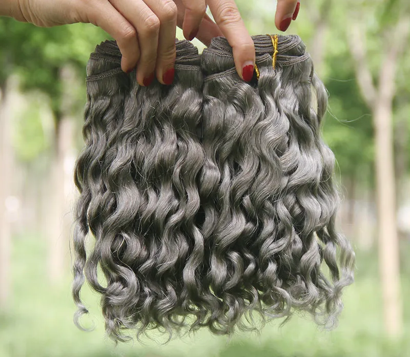 Silver Grey Deep Fala Ludzkie Przedłużanie Włosów 3 SZTUK Pure Color Gray Brazylijski 9a Dziewiczy Human Hair Weaves 3 Pocje dla Czarnych Kobiet