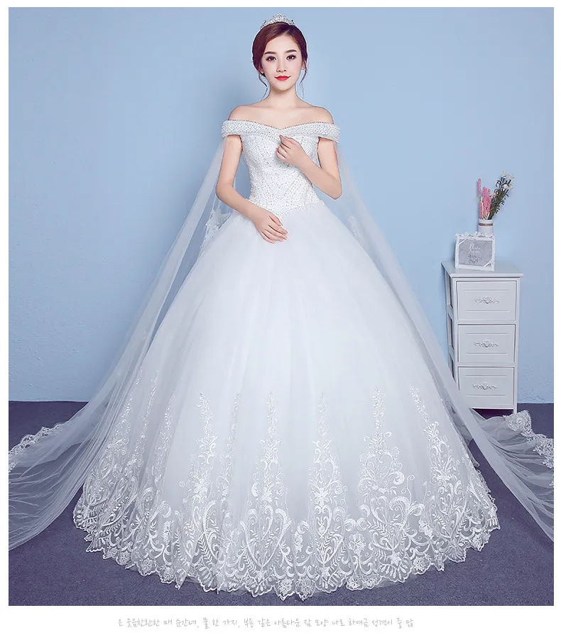 Dentelle Appliques Grande Broderie Robe De Mariée 2017 Nouvelle Arrivée Sexy Bateau Cou De L'épaule Coréenne Plue Taille robe de noiva