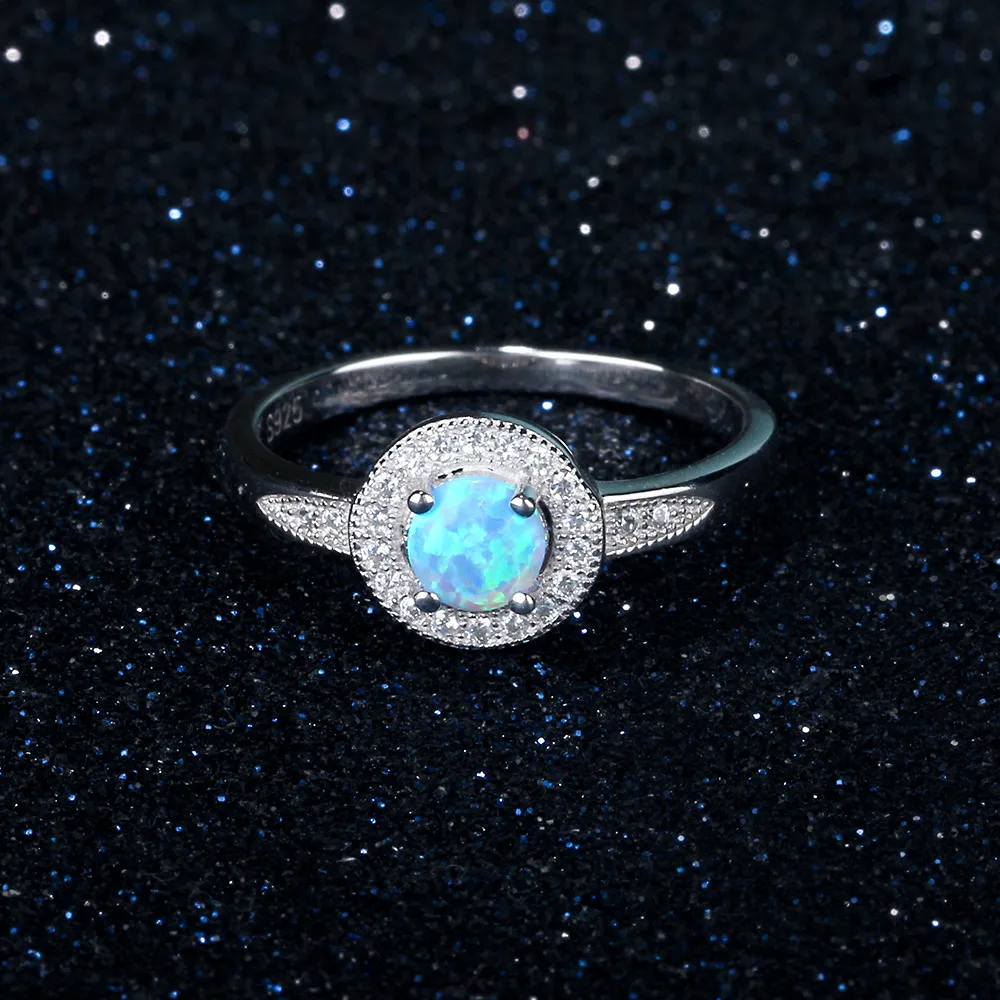 Modeontwerp Big Round Blue Opal Stones Gem 925 Sterling Silver Ring Highd -sieraden voor Lady Girls Valentine039S Day Presen2999227