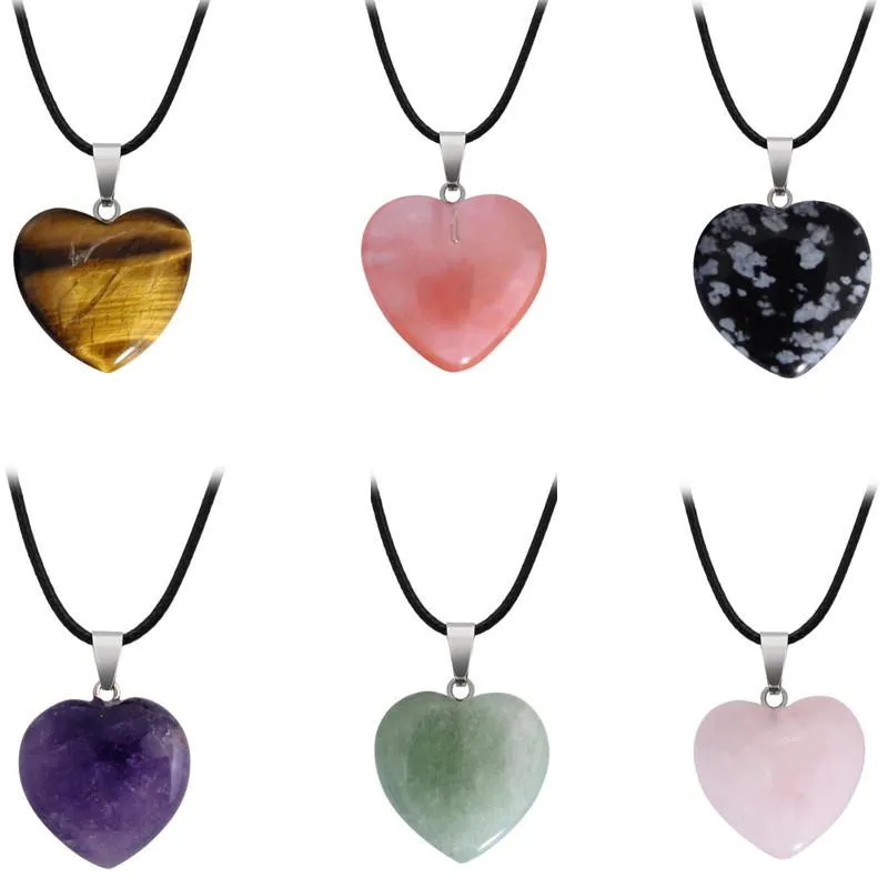 Collier en cristal d'amour en forme de cœur, nouvelle mode, guérison, Turquoise, vert, Aventurine, pierre de Quartz, argent, or, chaîne en cuir, cadeau
