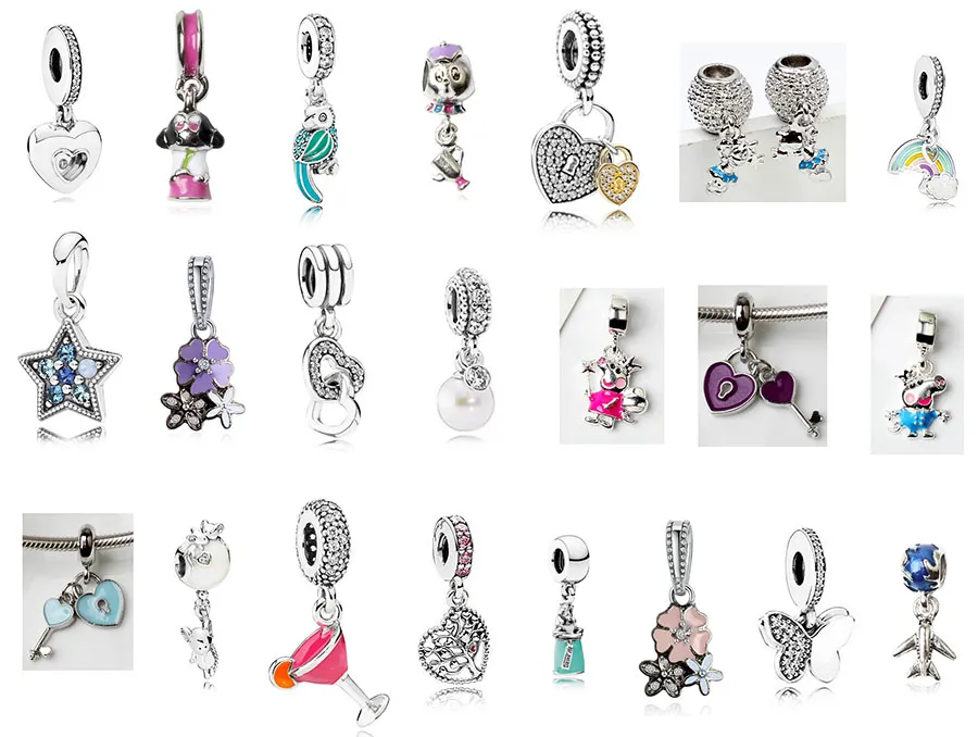 Heißer Verkauf beste Qualität Silber 50 Stück Mix Pandora European Charms Perlen Anhänger Baumeln Fit Schlange Sicherheitskette DIY Charm Armband Schmuck