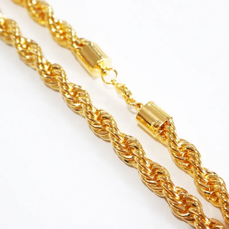 Fashion 8MM 10MM Hip Hop Rope Chain Necklace 18K Gold Plated Chain Necklace 24 Inch for Men