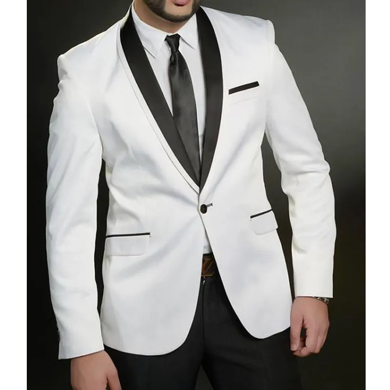 White suit jacket sales with black trim