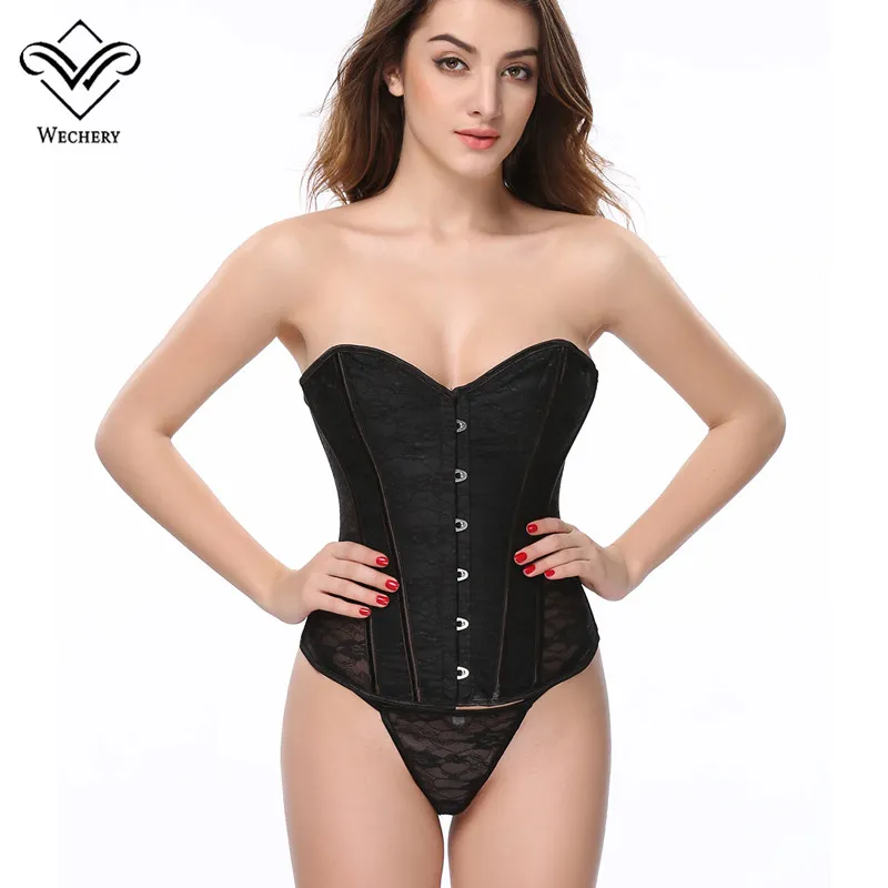 Wechery Steampunk Gorset Sexy Gothic 12 Stal Bone Black Gorset Bustiers Lace Up Korset Corsage Corselet Waist Trainer Bustier