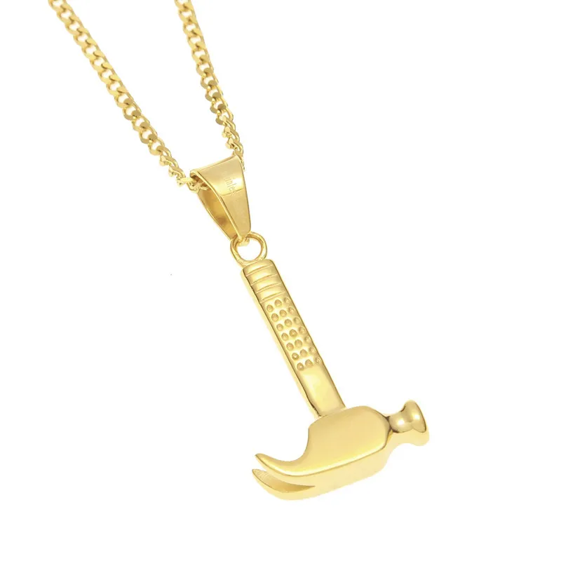 Cool Stainless Steel Necklace 18k Yellow Gold Plated Claw Hammer Pendant Necklace for Men Women Super Cool Hiphop Necklace Jewelry2369351