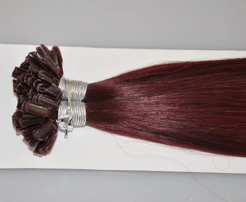 Dubbel Drawkeratin Lim Indian Remy Human Hair Extensions 0 8g S 200s 99J Color U Tip Hår Fast DHL