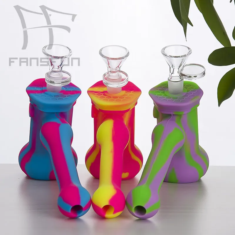 6.9 Inch Hammer smoking Accessories Silicone Hand Pipe With Glass Bowl& 5ml Silicon Jar free fansfun