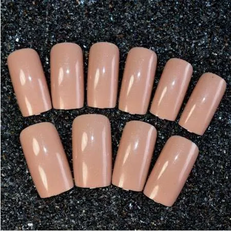 Deep Nude Press на Nails Extra Lange Square Shimmer Flatter Pattern False Nails Lady Took Pink Acrylic Tips