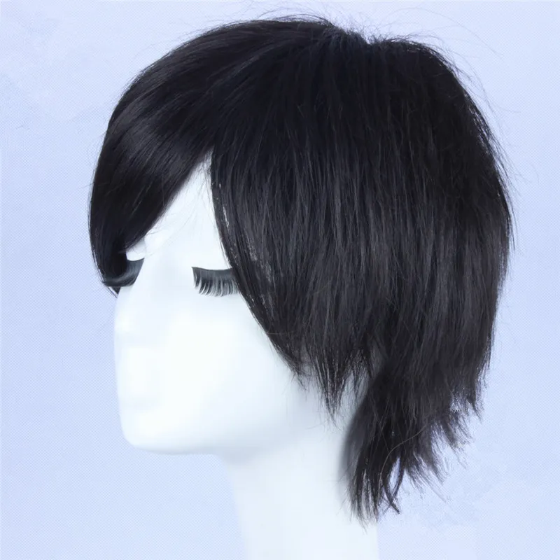 ZF S Black Anime Cosplay Wig Men Wigs прямой синтетические волосы на природе дешевые костюм парик красивой мальчик стиль2524309