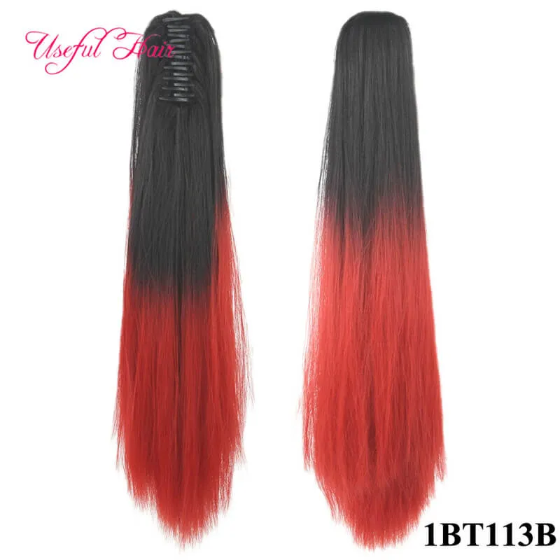 OMBRE DOS TONOS COLOR cola de caballo clip de garra extensión de cabello Extensiones de cabello sintético Cola de caballo 24 '' Clip sintético recto en extensión de cabello