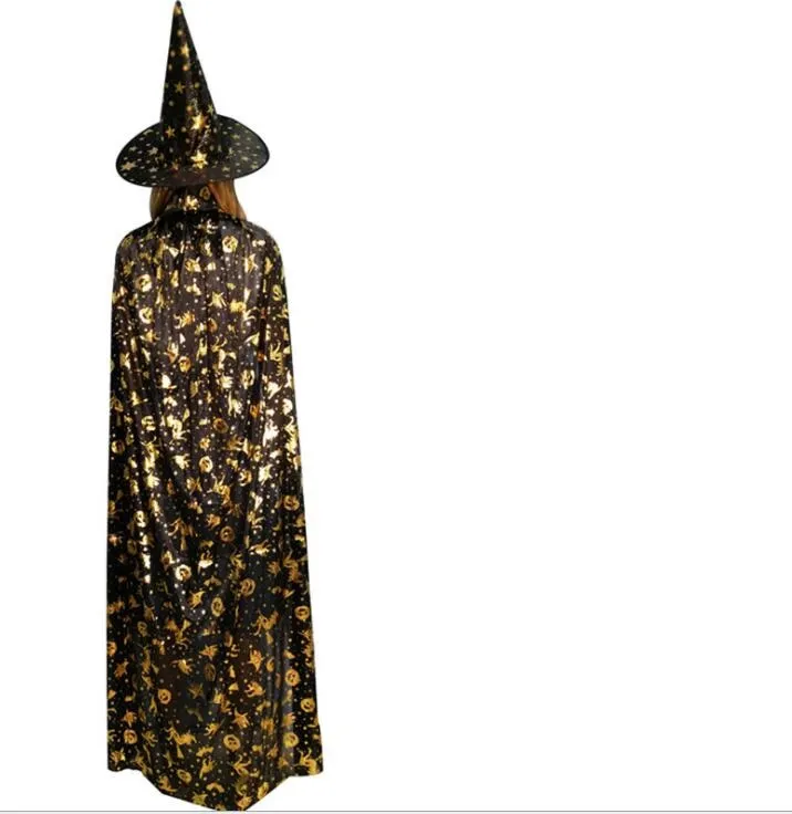 adult kids Halloween Cloak and Cap set Costumes Fancy Dress Children Party Cosplay cape hat prop star skull print robe witch cloaks