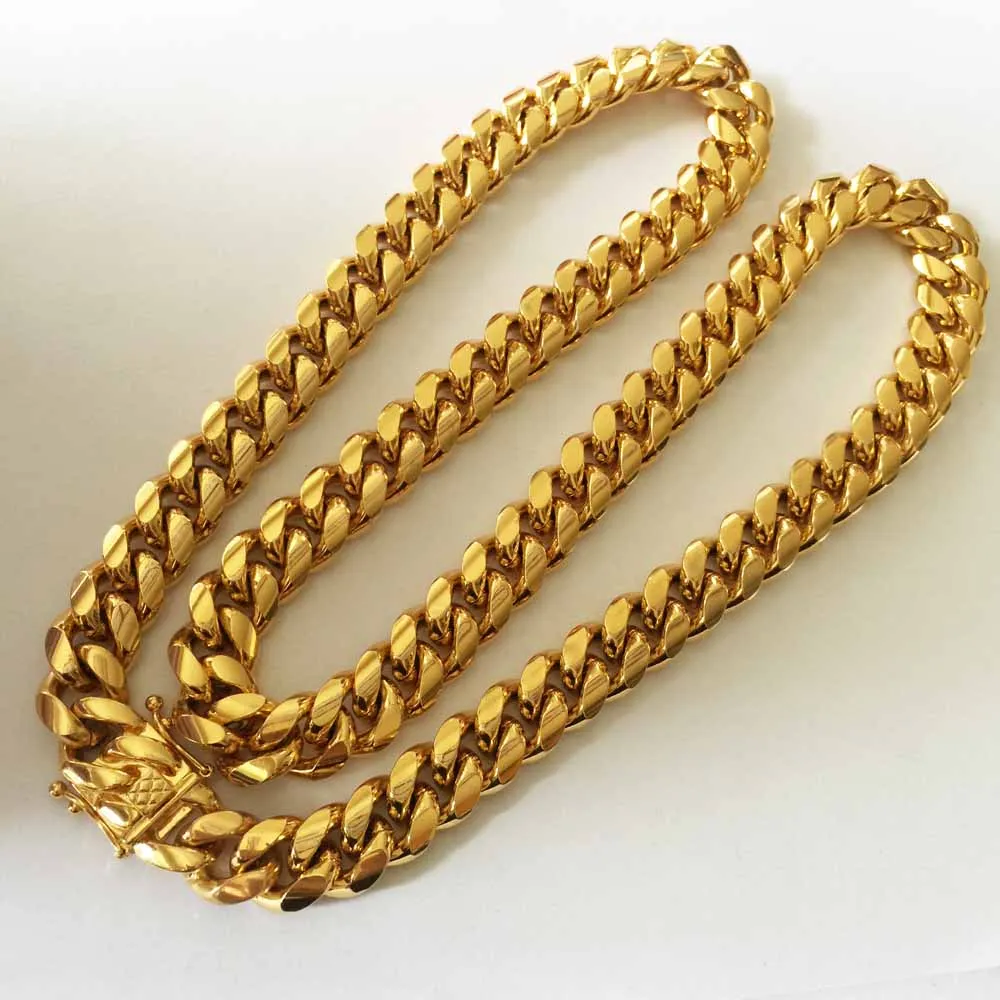 HIP HOP 8mm10mm12mm14mm Stainless Steel Curb Cuban Chain Necklace Boys Mens Fashion Chain Dragon Clasp Link hiphop jewelry4121414