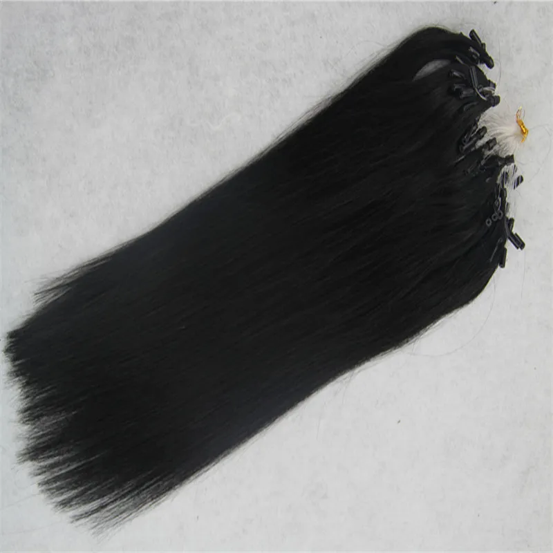 Jet Black Rak Micro Loop Ring Hair Extension 100g Remy Micro Bead Hair Extensions 1g / Strand Micro Link Mänskliga hårförlängningar