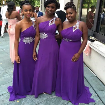 Purple Chiffon One Shoulder Purple Orchid Bridesmaid Dresses With Tiered A Line Skirt Back Zipper And Sweep Train Custom Made Formal Party Gown From Yateweddingdress 86.44 DHgate.Com
