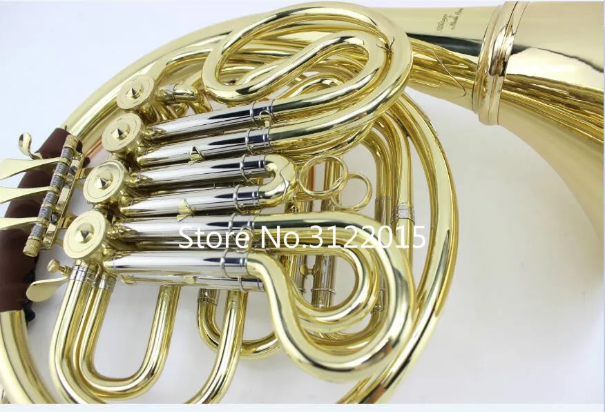 Nuovo arrivo lacca dorata doppia fila 4 chiavi a fessura corno francese chiave FB strumento a fiato in ottone b f tono con bocchino e custodia in nylon5599171