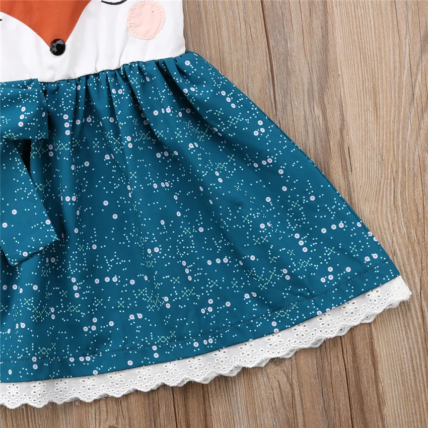 Bambini arancione blu bambini ragazze cartoon volpe faccia abiti bretelle gonna backless principessa partito bowknot tutu pizzo vestito dalla ragazza vestiti 1-6Y