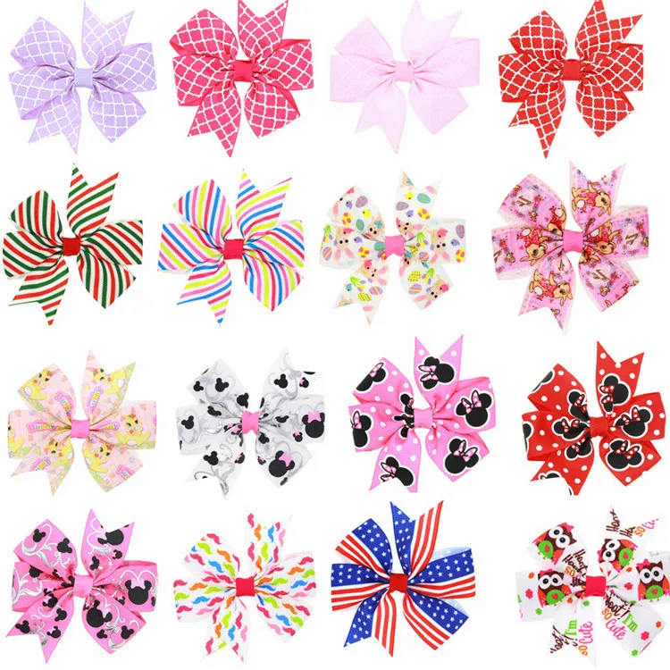 Venda quente coloridos Moda Infantil artesanal bowknot hairpin acessórios para o cabelo recém-nascido flores impressão cocar T3G0031