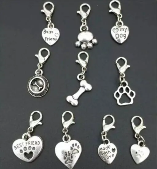 100 stks / partij Hoge kwaliteit Mixing Animal Dog Paw Prints Bones Hond Bowl Charm Hanger Ketting Armband DIY Sieraden Maken vinden A40